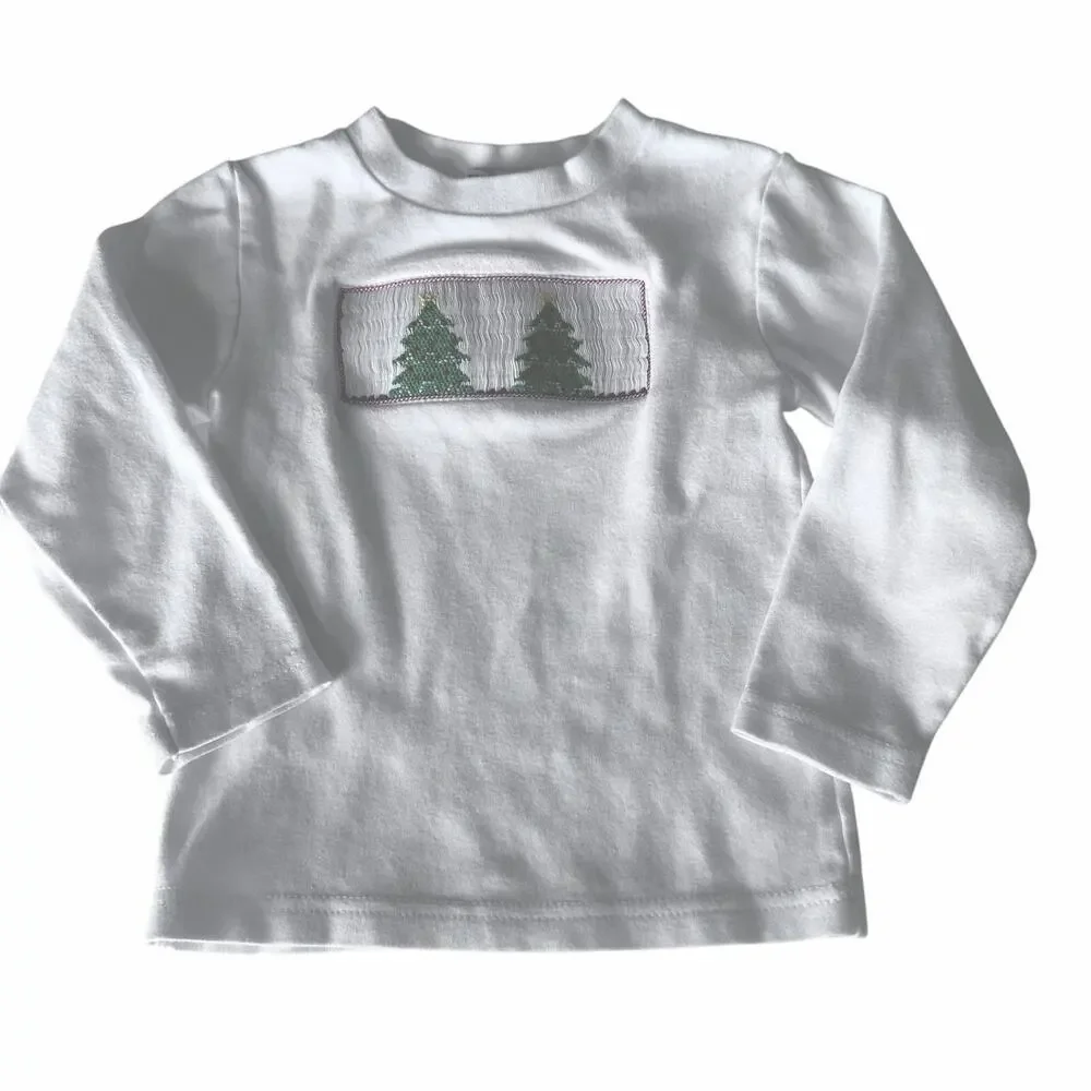 Silly Goose White Smocked Christmas Tree Top - Size 2